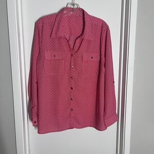 Pink Polka Dot Button-Up Shirt with Front Pockets